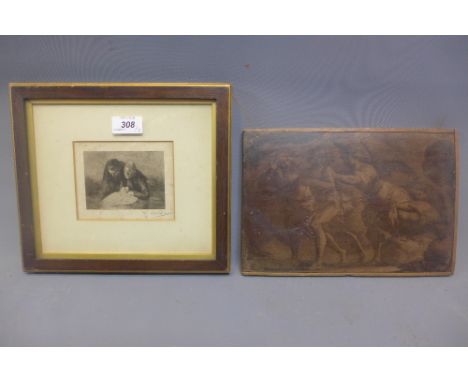An early 19th Century Continental oil on panel depicting angels together with a 19th Century etching in pencil