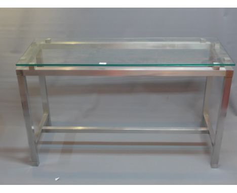 A 20th Century console table on a steel base