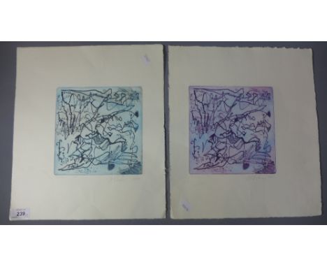 A set of two contemporary school abstract lithograph, titled 'Squiggle', signed and dated 2003 lower right, 1/5 editions (2) 