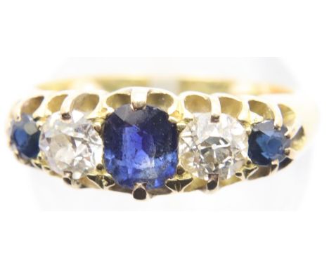 Victorian 18ct gold sapphire and diamond set ring, size G (with spacers and slightly off-round), 4.6g. P&P Group 1 (£14+VAT f