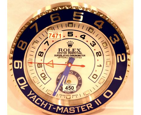 Dealers point of sale wall clock, Yachtmaster face and bezel, sweeping second hand and working sub dial counting minutes, D: 