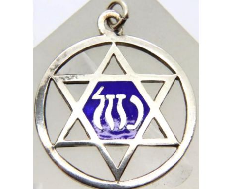 Vintage sterling silver and enamel Star of David pendant, D: 20 mm. P&amp;P Group 1 (£14+VAT for the first lot and £1+VAT for
