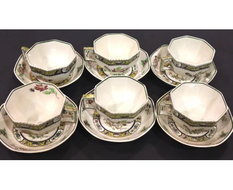 Royal Doulton Pekin, a set of six cups with saucers. P&amp;P Group 3 (£25+VAT for the first lot and £5+VAT for subsequent lot
