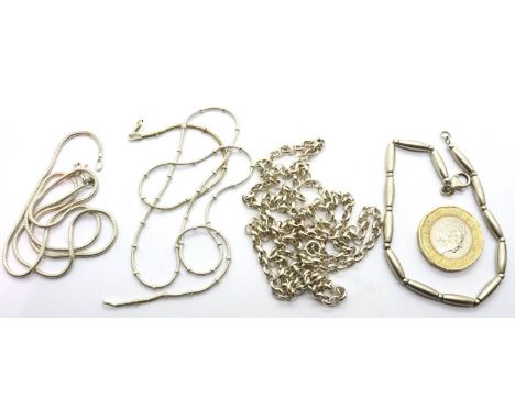 Silver bracelets and three silver necklaces, combined 36g. P&amp;P Group 1 (£14+VAT for the first lot and £1+VAT for subseque