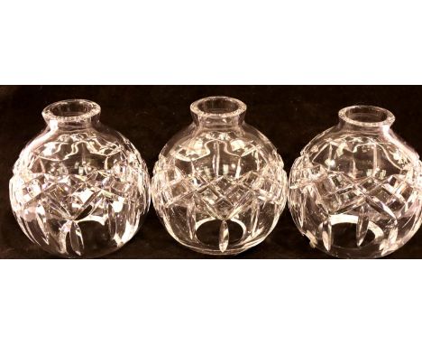Three Waterford crystal globular light shades, each H: 18 cm. P&amp;P Group 3 (£25+VAT for the first lot and £5+VAT for subse