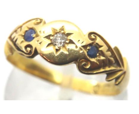 Victorian 18ct gold diamond and sapphire ladies ring, Birmingham assay 1897, size O, 2.8g. P&amp;P Group 1 (£14+VAT for the f