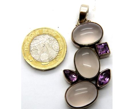 925 silver moonstone and amethyst set pendant, H: 45 mm, 19g. P&amp;P Group 1 (£14+VAT for the first lot and £1+VAT for subse
