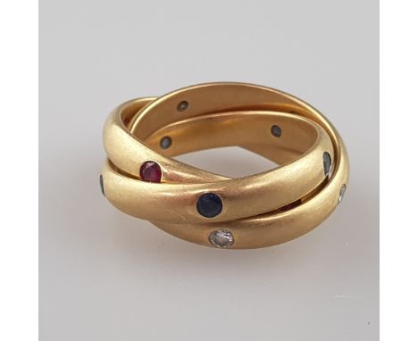 CARTIER-Ring "Trinity"- Gelbgold 750/000, die drei beweglich ineinander verschlungene Ringe von ca. 35 mm-Breite stehen für L