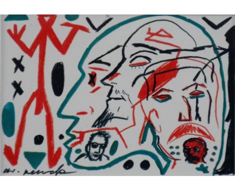 Penck, A. R. (1939 - 2017) - "Schlammschlacht der Dichter" (1991), Multiple, handsignierte Postkarte, Sichtmaße ca.10x14cm, m