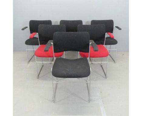 HOWE - A set of six contemporary 40/4 Genus stacking chairs, with upholstered seats on tubuler metal sled based frames.Two ha