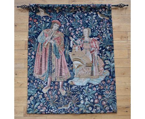 20th century tapestry of Flemish design depicting a couple of musicians 20th century tapestry of Flemish design depicting a c