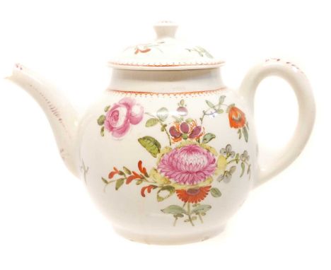 Bow teapot and cover painted with English flowers circa 1760    Bow teapot and cover painted with English flowers circa 1760.