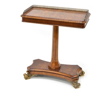 Regency style burr walnut side table Regency style burr walnut lamp or side table, with three-quarter pierced brass gallery t