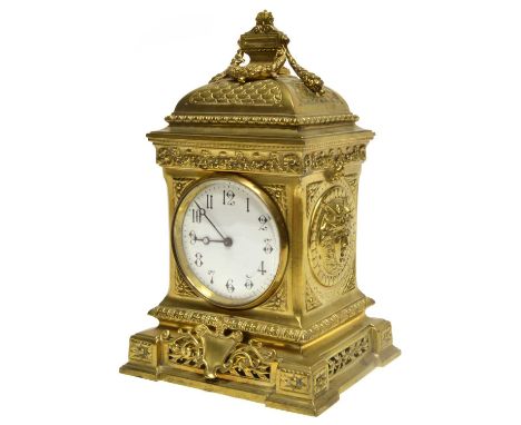 Early 20th century gilt brass cased mantel clock of neoclassical design Early 20th century gilt brass cased mantel clock of n