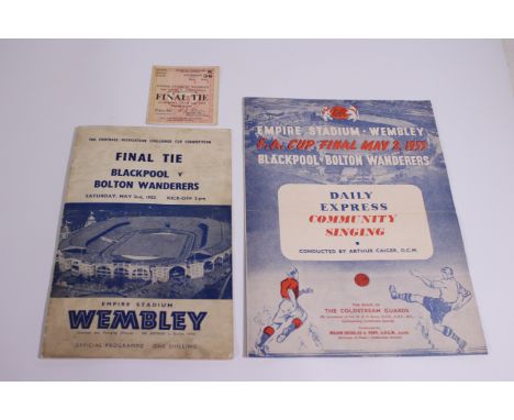 , FA Cup Football Programme, Song sheet and Ticket, Blackpool v Bolton Wanderers May 2nd 1953 at Wembley (3) Good
