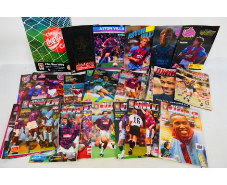 A collection of Aston Villa Football Club programmes and a ticket stub for the last game at the old Wembley stadium, England 