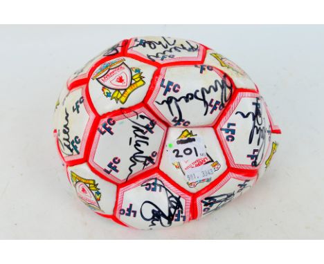 Liverpool Football Club - A Liverpool branded football bearing signatures (signatures unverified), appears in good condition.