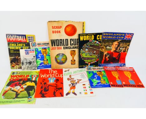 World Cup Football Items, Tournament brochures, magazines etc. Includes 1966 large scrapbook, information leaflet and tournam