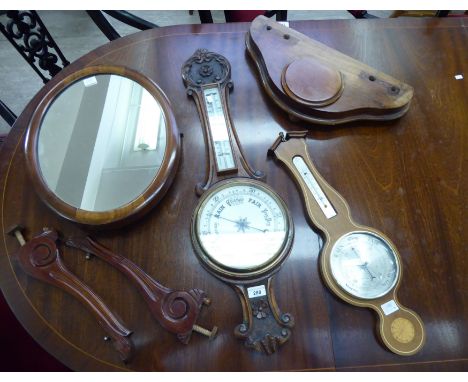 A mixed lot: to include a late Victorian carved oak barometer with an enamelled Arabic dial  32''h      LAB