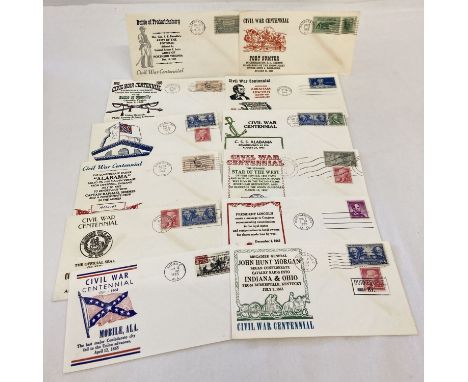 12 x  American first day covers from the "Civil War Centennial" series. All in varying designs.  Mostly 1963. To include post
