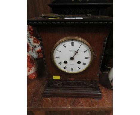 A VINTAGE SLATE MANTLE CLOCK TOGETHER WITH A WOODEN MANTLE CLOCK A/F (2)