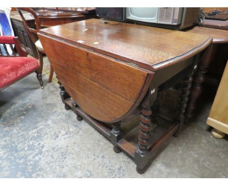 VINTAGE OAK BARLEY TWIST GATE LEG TABLE