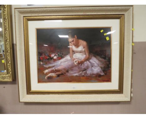A LARGE MODERN FRAMED BALLERINA PRINT 85 x 103 cm (OVERALL SIZE)