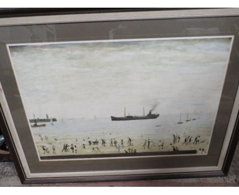 A LARGE FRAMED LOWRY PRINT TOGETHER WITH TWO LARGE TERENCE CUNEO A/F