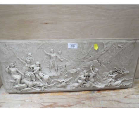 A UNUSUAL PARIAN WARE STYLE PLAQUE POSSIBLY DEPICTING ROMAN GODDESS DIANA HUNTRESS AND NYMPHS HUNTING A STAG 