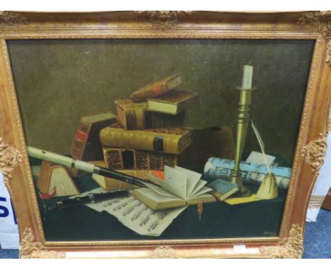 A LARGE PRINT BY HARNETT 'MUSIC &amp; LITERATURE' 60 X 75 CM