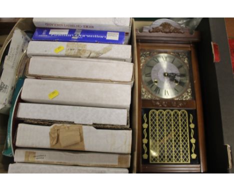 A WALL CLOCK TOGETHER WITH A BOX OF COLLECTORS PLATES 