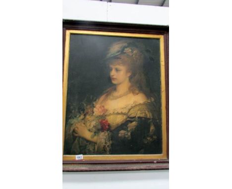 A large 19th century lithograph portrait of a gentle woman