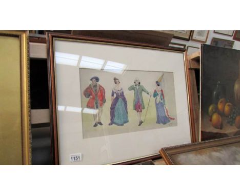 A framed and glazed 1930's costume design watercolour signed R.J.M. for R James Mason