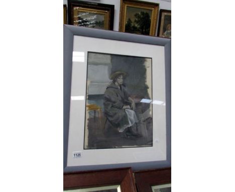 A framed and glazed oil on paper 'Sarah's Hat' signed P Kabrol 1954