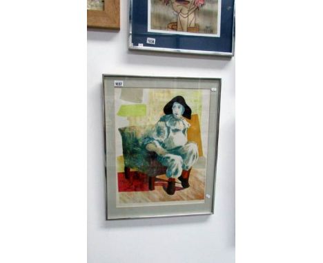 A framed and glazed lithograph print, number 1 of 6, ''Pierrot'' signed Suzi Lavinia Smith, image 44 x 56cm