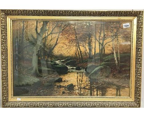 A framed and glazed print 'Woodland Scene' facsimile signed but indistinct, image 71 x 46cm