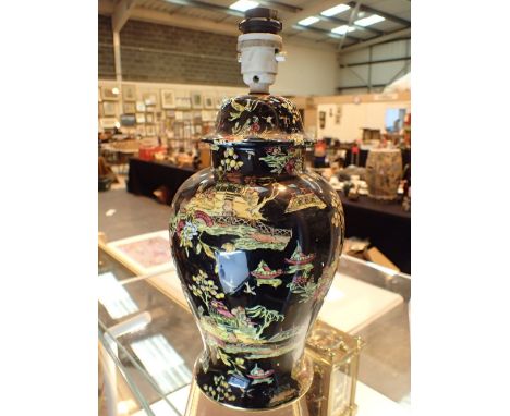 Royal Winton black ground ceramic lamp base in the Pekin pattern H: 35 cm 