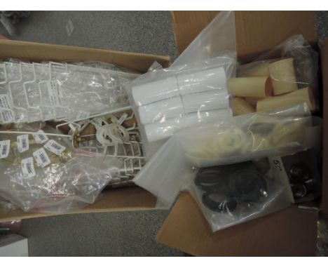 Two boxes of various lamp shade and light shade fittings