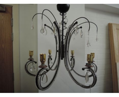 A metal and crystal bead five stem light fitting