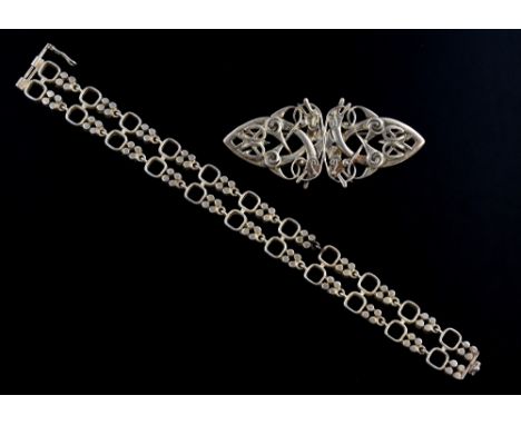Art Nouveau style silver brooch and bracelet .   
