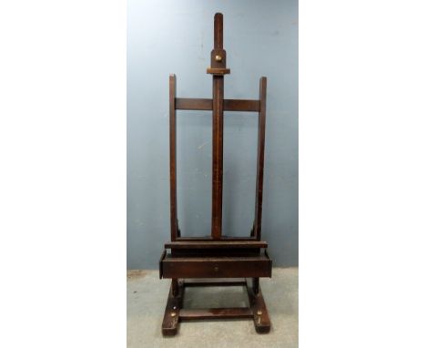 19th century artist's mahogany easel with brass mounts, 222cm.  .  