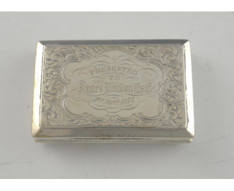 Victorian silver snuff box with engraved and moulded decoration, by Frederick Marson, Birmingham, 1856, 4.1oz, 130g,.   