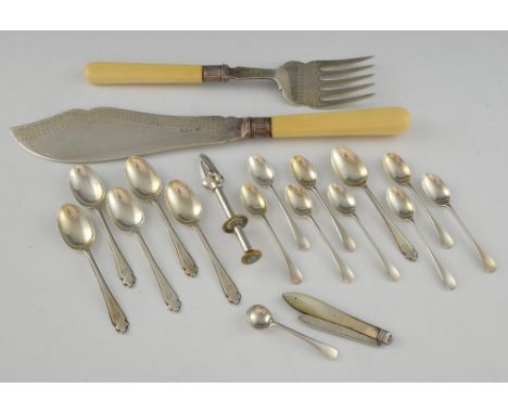 Victorian silver and ivory handled fish servers with engraved decoration, by Harrison Brothers & Howson, Sheffield, 1900, var