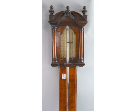 19th century walnut, satinwood and ebony strung stick barometer, 103 cm .   