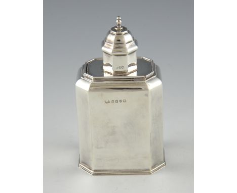 George V Britannia Standard silver tea caddy and cover of octagonal section, maker's mark rubbed, Chester, 1931, 11.1oz, 346g