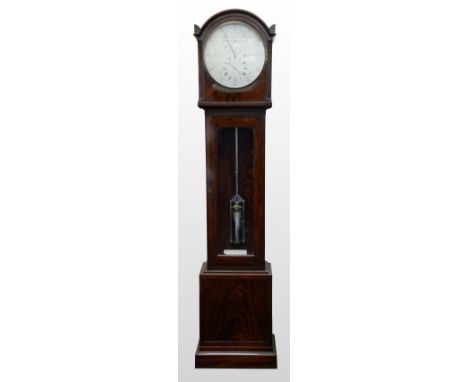 19th century mahogany  longcase regulator clock, signed  by Robert Graham London, silvered dial for minutes, seconds and hour