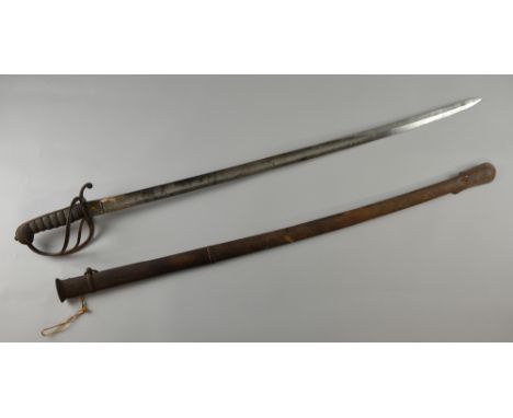 Victorian 1822 pattern military sword with metal scabbard  by Hawkes and Co London, the blade 90 cms..  .  