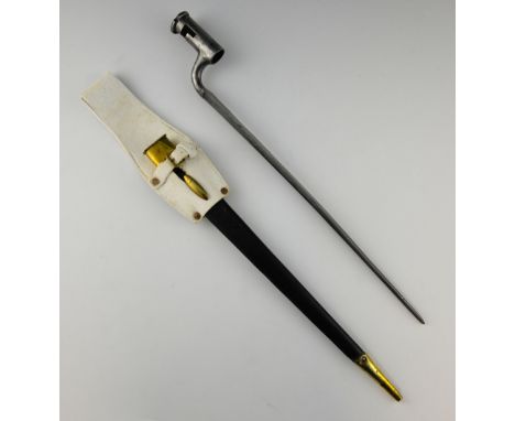 British P1842 Lovell Catch Socket Bayonet, the scabbard marked B77, with frog.Provenance:- From the estate of an Officer in t