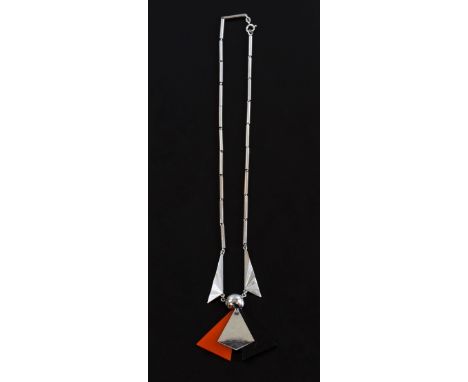  John Haworth Art deco design silver red and black necklace, .   Necklace is chromium plated not silver 