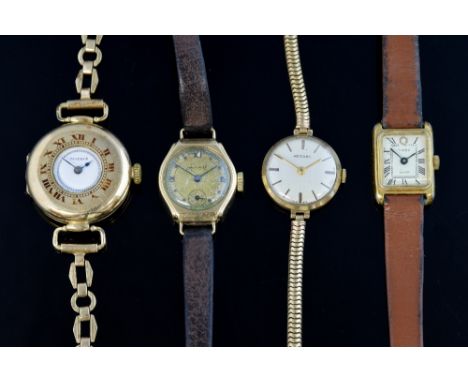 Four ladies watches, including a 18ct gold Moeris watch the 9ct bracelet with two gold plated links, 9ct gold rotary bracelet